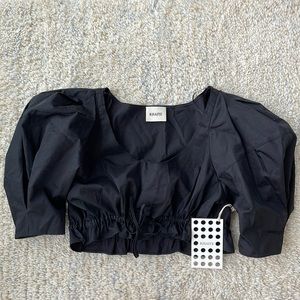 KHAITE NWT Black Cropped Cotton Puff Sleeve Top